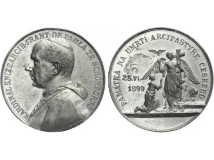 AE Medaile 1899 (Pichl) - Úmrtní. Poprsí zleva, opis / Anděl s křížem, před ním  kleč