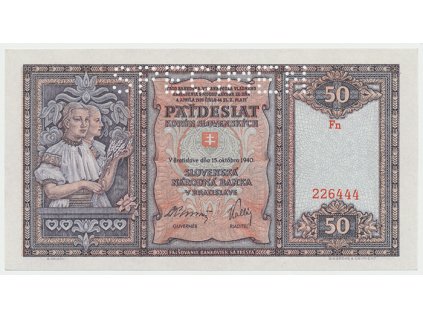 17082 slovensko 50 koruna 1940 perf 1x specimen nahore hej 50a s1