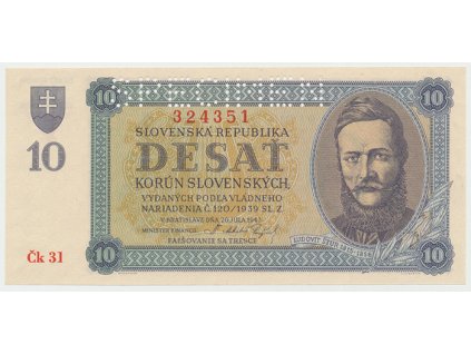 17103 slovensko 10 koruna 1943 perf 1x specimen nahore hej 54a2 s1