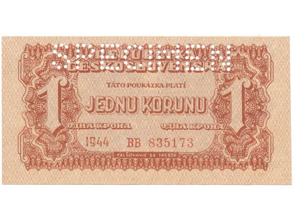 17121 ceskoslovensko 1 koruna 1944 perf 1x specimen nahore hej 56a1 s1