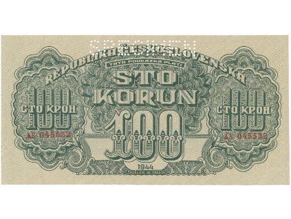 17172 ceskoslovensko 100 koruna 1944 cislovac 19 mm perf 1x specimen nahore hej 59a s1