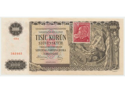 17232 ceskoslovensko 1000 koruna 1940 1945 kolkovana perf 1x specimen hej 65a1 s1