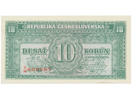 17268 ceskoslovensko 10 koruna b d 1945 perforace 3 md svisle hej 71a1 s1