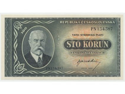 Československo, 100 Koruna b.d. (1945), perforace 3 md svisle, Hej.74a.S1