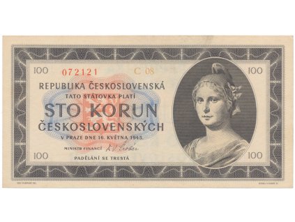 17325 ceskoslovensko 100 koruna 1945 serie c tisk haase neperforovana hej 77bc