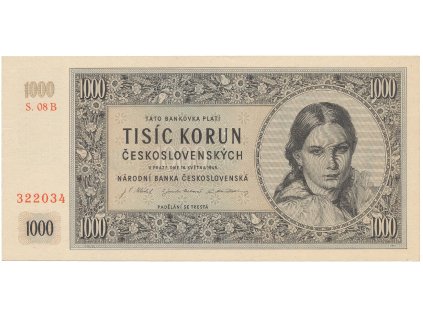 Československo, 1000 Koruna 1945, I. vydání, série B, perf. 3 md svisle, Hej.78b.S1