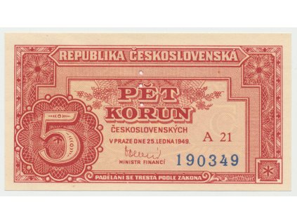 Československo, 5 Koruna 1949, série A10-99, perf. 3 md svisle, Hej.83bS1