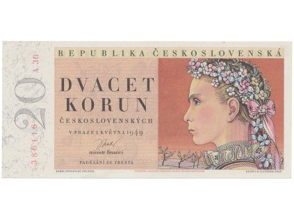 Československo, 20 Koruna 1949, I. vydání, Hej.84a