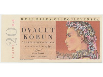 Československo, 20 Koruna 1949, II. vydání, Hej.83b