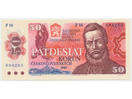 Československo, 50 Koruna 1987, série F, úzké sériové číslo, Hej.108a