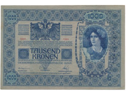 Rakousko - Uhersko, 1000 Koruna 1902, podtisk šedozelený, bez přetisku, Hej.RU5a