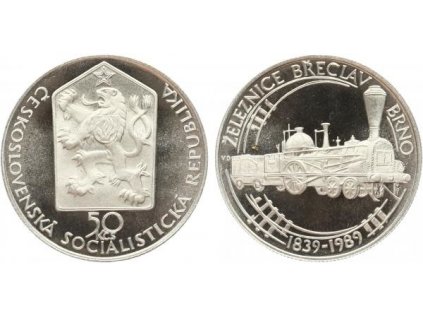 50 Kčs 1989 - Železnice Břeclav - Brno, PROOF