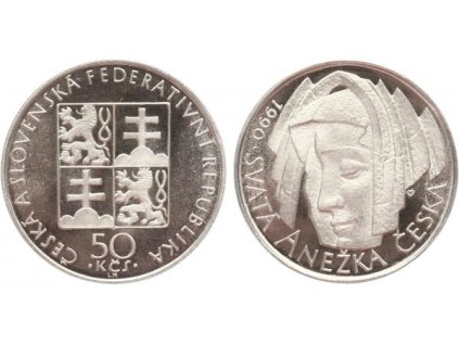 50 Kčs 1990 - Svatá Anežka Česká, PROOF