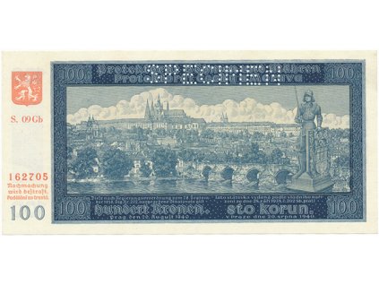 Protektorát Čechy a Morava, 100 Koruna 1940, II. vydání, tisk Česká grafická unie, série Gb, perf.1x SPECIMEN, Hej.33b2.S1
