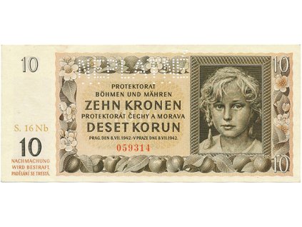 1923 protektorat cechy a morava 10 koruna 1942 tisk neubert serie nb perf 1x neplatne hej 37b2 s2