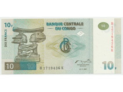 19992 kongo dem republika 10 francs 1997 tisk hdm p 87b