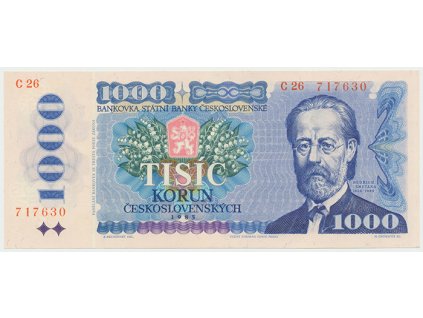 2067 ceskoslovensko 1000 koruna 1985 serie c uzke seriove cislo hej 106a