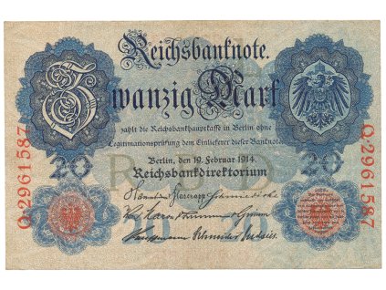 Německo, 20 Mark 1914, 7-místný číslovač, Ro.47b