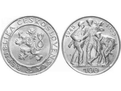 100 Kčs 1955 - 10. výročí osvobození Československa, var. B (tupé JB)