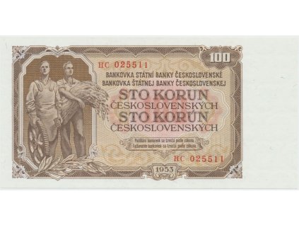Československo, 100 Koruna 1953, tisk Praha, série HC, Hej.95b