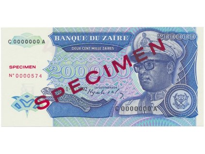Zaire, 200.000 Zaires 1992, anulát - SPECIMEN, P.42s