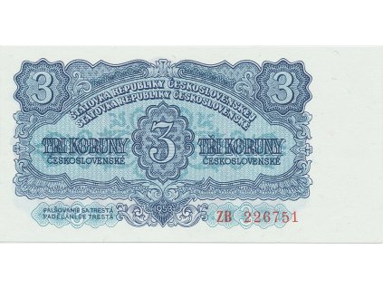 Československo, 3 Koruna 1953, tisk Moskva, náhradní série ZB, Hej.90a2