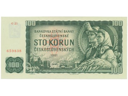 30741 ceskoslovensko 100 koruna 1961 ii vydani serie g cislovac grafotechna hej 102ag