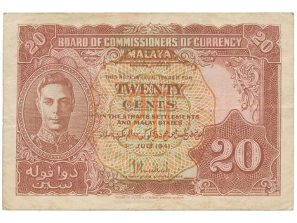 32103 32103 32103 malajsie 20 cents 1941 p 9a