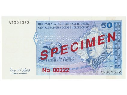 Bosna a Hercegovina, 50 Konvert. Pfeniga (1998), anulát - SPECIMEN, P.58s