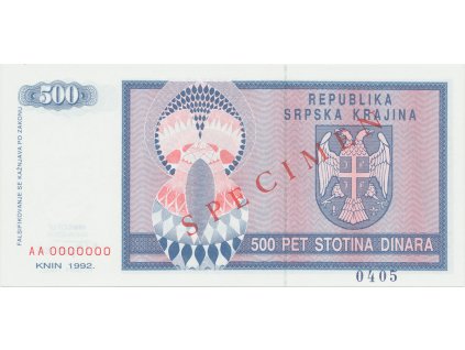 34776 chorvatsko 500 dinara 1992 anulat specimen p r4s