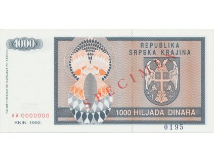 34779 chorvatsko 1000 dinara 1992 anulat specimen p r5s