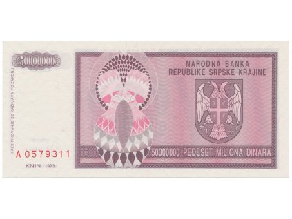 Chorvatsko, 50 Miliona Dinara 1993, P.R14