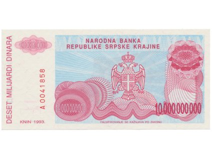 Chorvatsko, 10 Miliardi Dinara 1993, P.R28