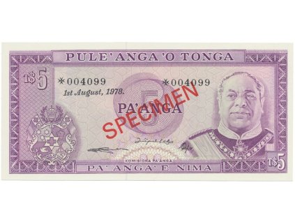 Tonga, 5 Pa´nga 1978, SPECIMEN, P.21cs