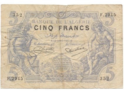 Alžírsko, 5 Francs 1924, P.71b