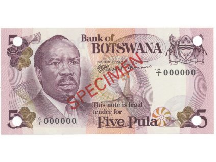 37251 37251 botswana 5 pula 1976 anulat specimen p 3s