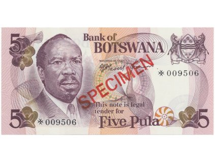 Botswana, 5 Pula (1976), SPECIMEN, P.3cs