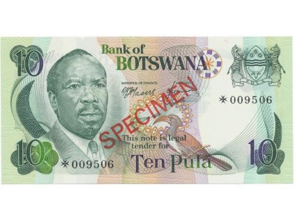 Botswana, 10 Pula (1976), SPECIMEN, P.4cs