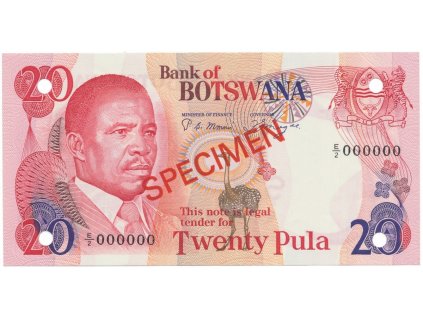 Botswana, 20 Pula (1982), anulát - SPECIMEN, P.10s1