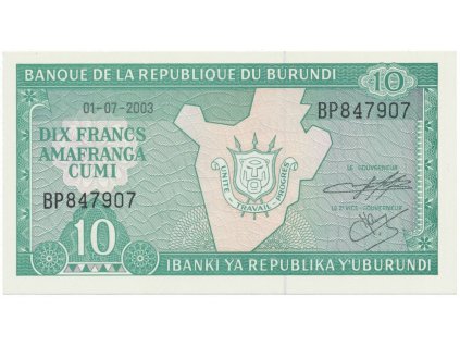 37293 37293 burundi 10 francs 2003 2005 p 33d e