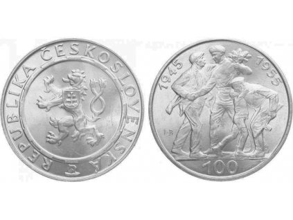 100 Kčs 1955 - 10. výročí osvobození Československa, var. A (ostré JB)