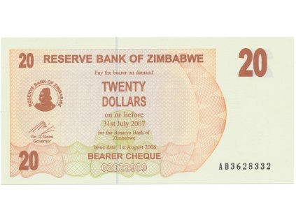 38388 38388 zimbabwe 20 dollars 2006 p 40
