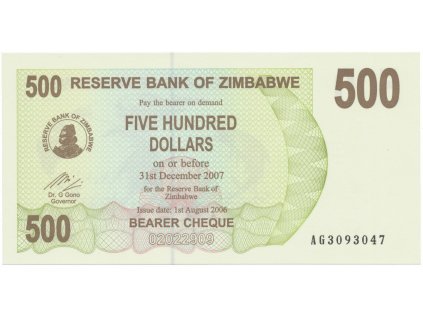 38397 38397 zimbabwe 500 dollars 2006 p 43