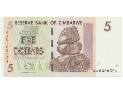 Zimbabwe, 5 Dollars 2007, P.66