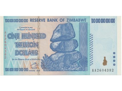Zimbabwe, 100 Trillion Dollars 2008, nejvyšší nominál, P.91