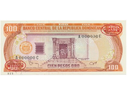 Dominikánská republika, 100 Pesos Oro 1984, anulát - MUESTRA, P.122s2