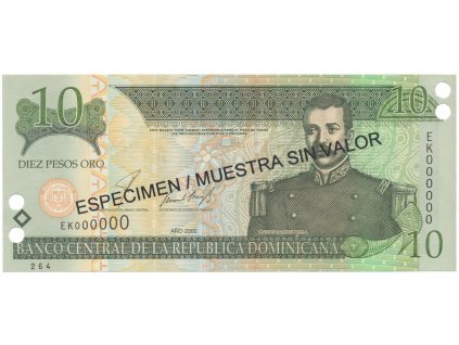 Dominikánská republika, 10 Pesos Oro 2002, anulát - ESPECIMEN/MUESTRA, P.168s2