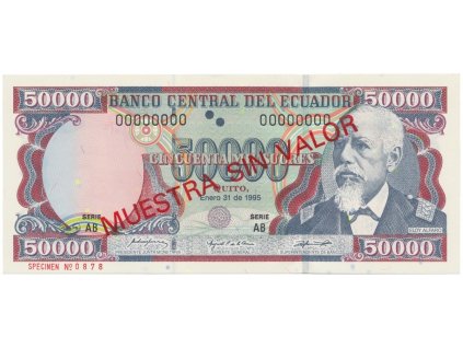 Ekvádor, 50.000 Sucres 1995, anulát - ESPECIMEN, P.130s1