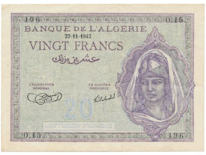 Alžírsko, 20 Francs 1942, P.92a