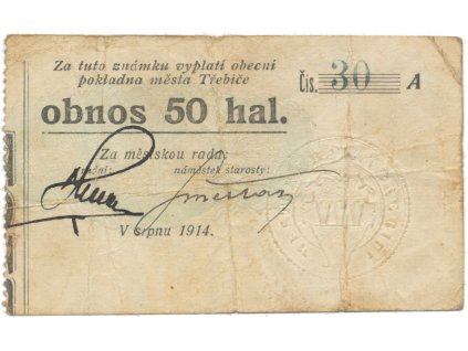 40545 trebic mesto 50 hal srpen 1914 serie a nizke kontrolni cislo hh 223 5 4b